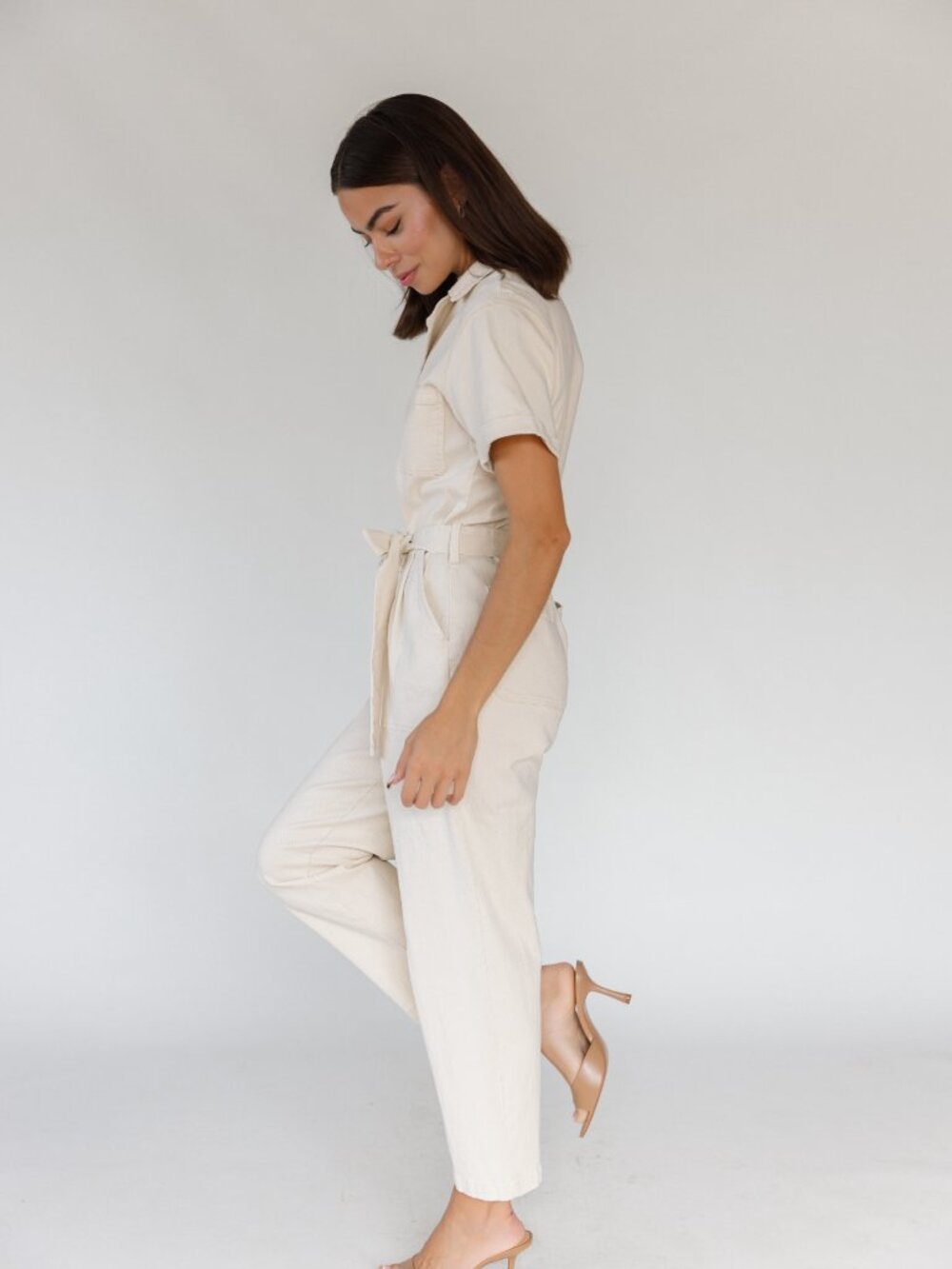 Skies Are Blue Cream Utility Belted Jumpsuit - Picture 4 of 5